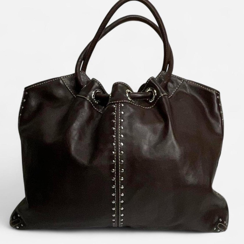 Michael Kors Brown leather tote shoulder bag with studded details
